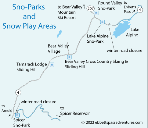 map of Sno-Parks on Highway 4, CA