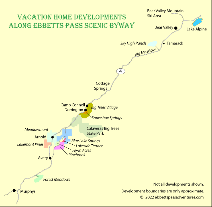 map of Highay 4 from Murphys to Lake Alpine