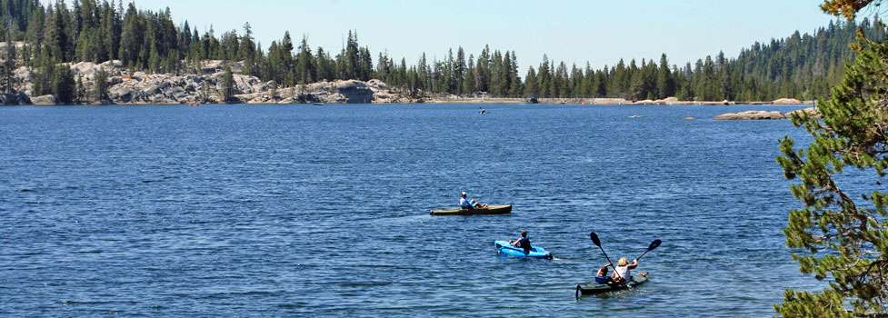 kayakers on Lake Alpine, Caifornia