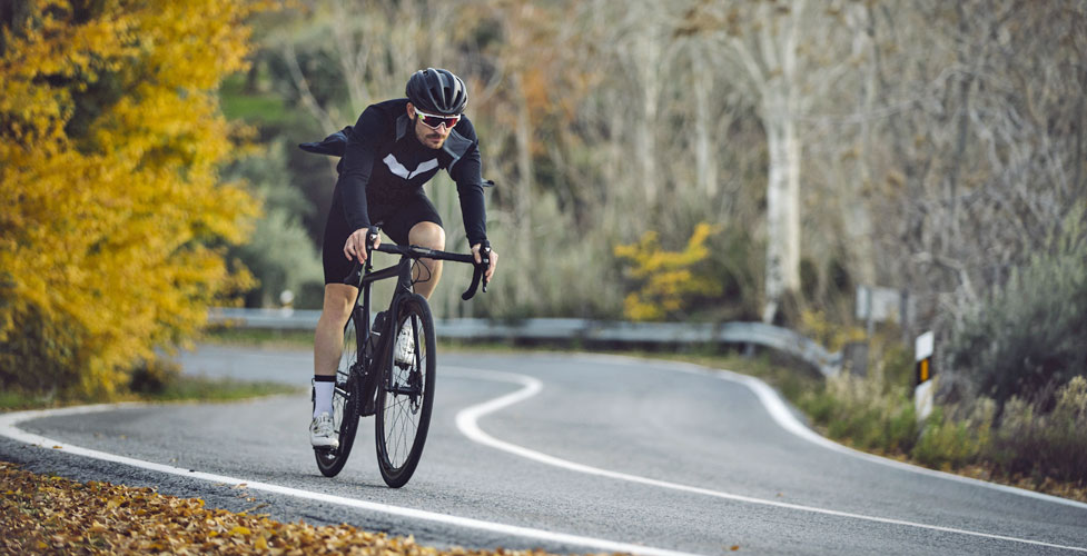 Cyclist on mountain road